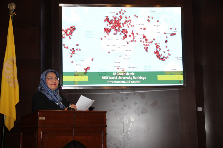 Prof. Dr. Riri Fitri Sari, M.Sc., MM. dalam rilis UI GreenMetric World University Rankings Network. Foto: ui.ac.id